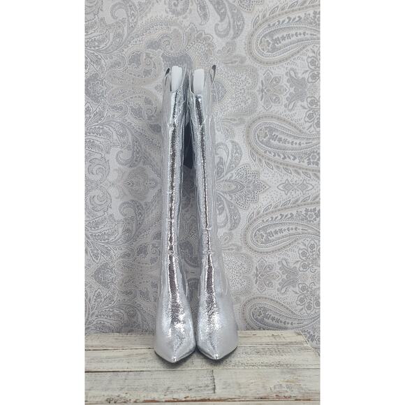 Forever 21 Metallic knee-high cowboy western stiletto boots Size 6 Festival NWT - Picture 3 of 14